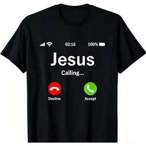oversize cotton Funny Jesus is Calling Christian graphic tees shirt Gift y2k Unisex fashion Streetwear Casual Streetwear Top Trending Machine Wash Safe