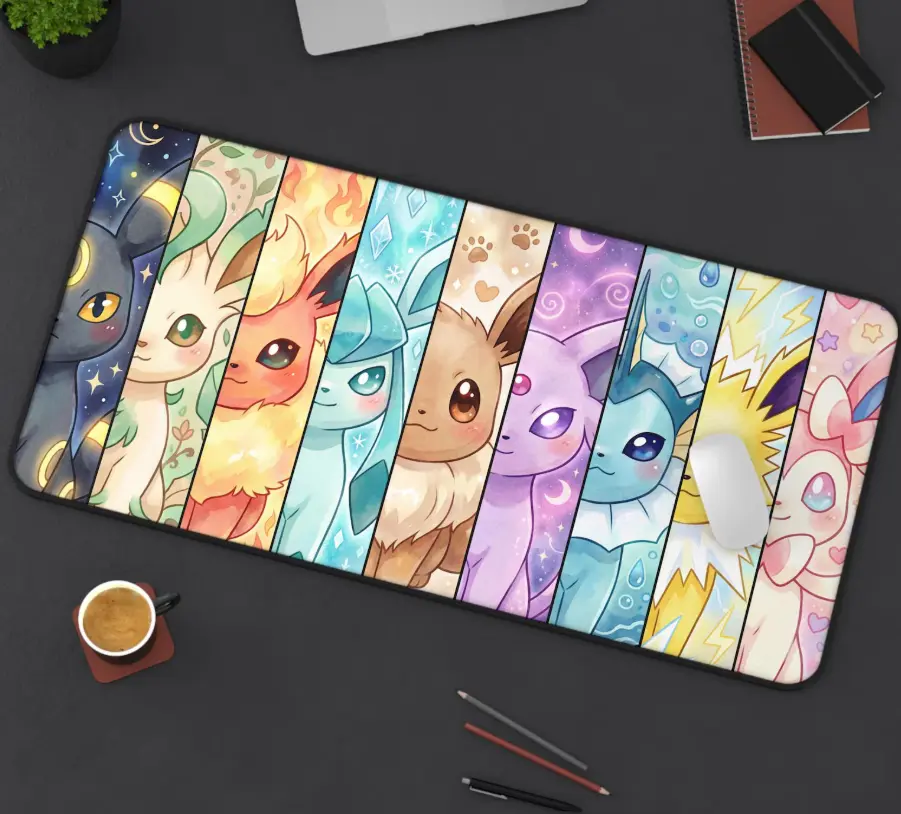 Eeveelution Desk Mat | Cute Anime Gaming Mousepad