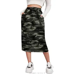Women's Midi Skirt Drawstring High Waist Sweat Skirts with PocketsABSummit Active