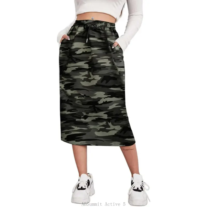 Women's Midi Skirt Drawstring High Waist Sweat Skirts with PocketsABSummit Active