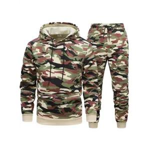 Men's Camouflage Hoodie and Sport Suit, Casual Polyester Knit, Slightly Elastic, Long Sleeve Hooded Top, Drawstring Waist, Camouflage Pattern Suitable for Outdoor Activities such as Hiking, Camping, Hunting, Running and Training