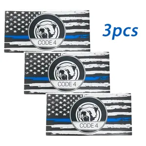 Thin Blue Line Code 4 American Flag Stickers - 3 Pack Police Support Automobile Decals, Vehicle Exterior Decoration for Cars, Trucks, Windows