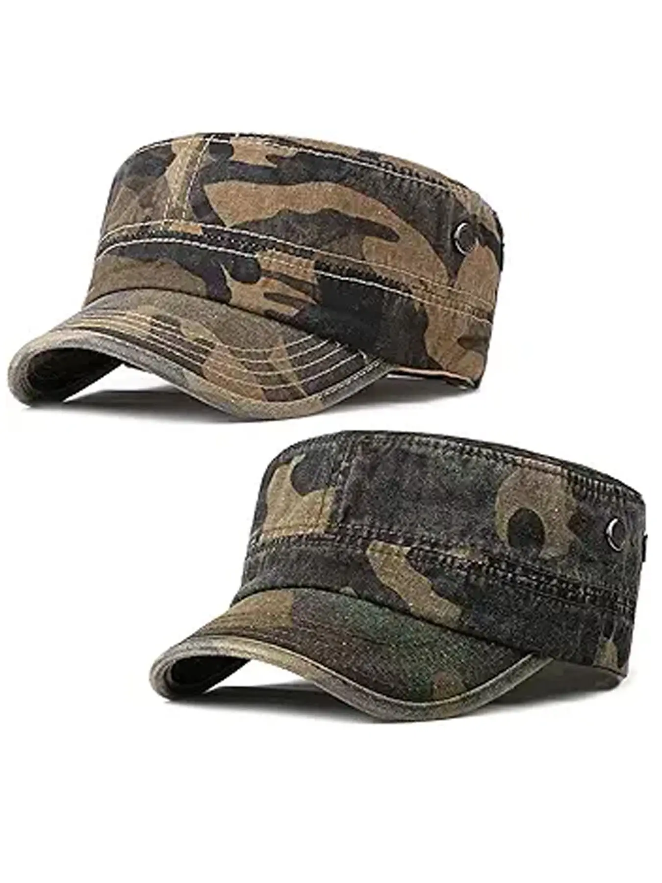 2 Pack Washed Outdoor Military Cadet Army Caps Camo Trucker Hats Unique Design Vintage Flat Top Hat Americana Trucker Hat Cool Hat