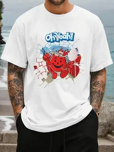 KoolAidforMan Graphic Tee for Men - Soft, Casual Crew Neck T-Shirt with "Oh Yeah" Print, Lightweight & Breathable for Summer, Everyday Tshirt Playful Print Soft Texture
