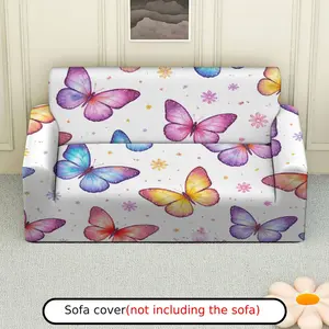 1Pc Colorful Butterfly Floral Pattern Sofa Cover - Soft, Breathable with Elastic Fit, Machine Washable, Spring Theme Perfect for Living Room & Study Decor, Sofa Covers for Living Room, Elastic Sofa Slipcover