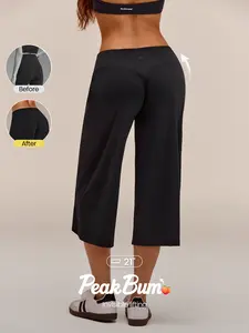 GLOWMODE 20" FeatherFit-Air Glow Flex Low-Rise Peakbum Wide Leg Capri Leggings With Back Pocket Low Impact Training Running Workout Gym Fitness Daily Wear