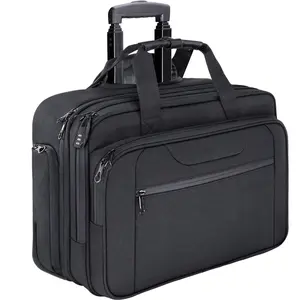 Rolling Laptop Bag Wheeled Briefcase Fits Up to 17.3 Inch Laptop Water-Proof Overnight Roller Case Computer Bag with RFID Pockets for Travel/Business/Men/Women-Black
