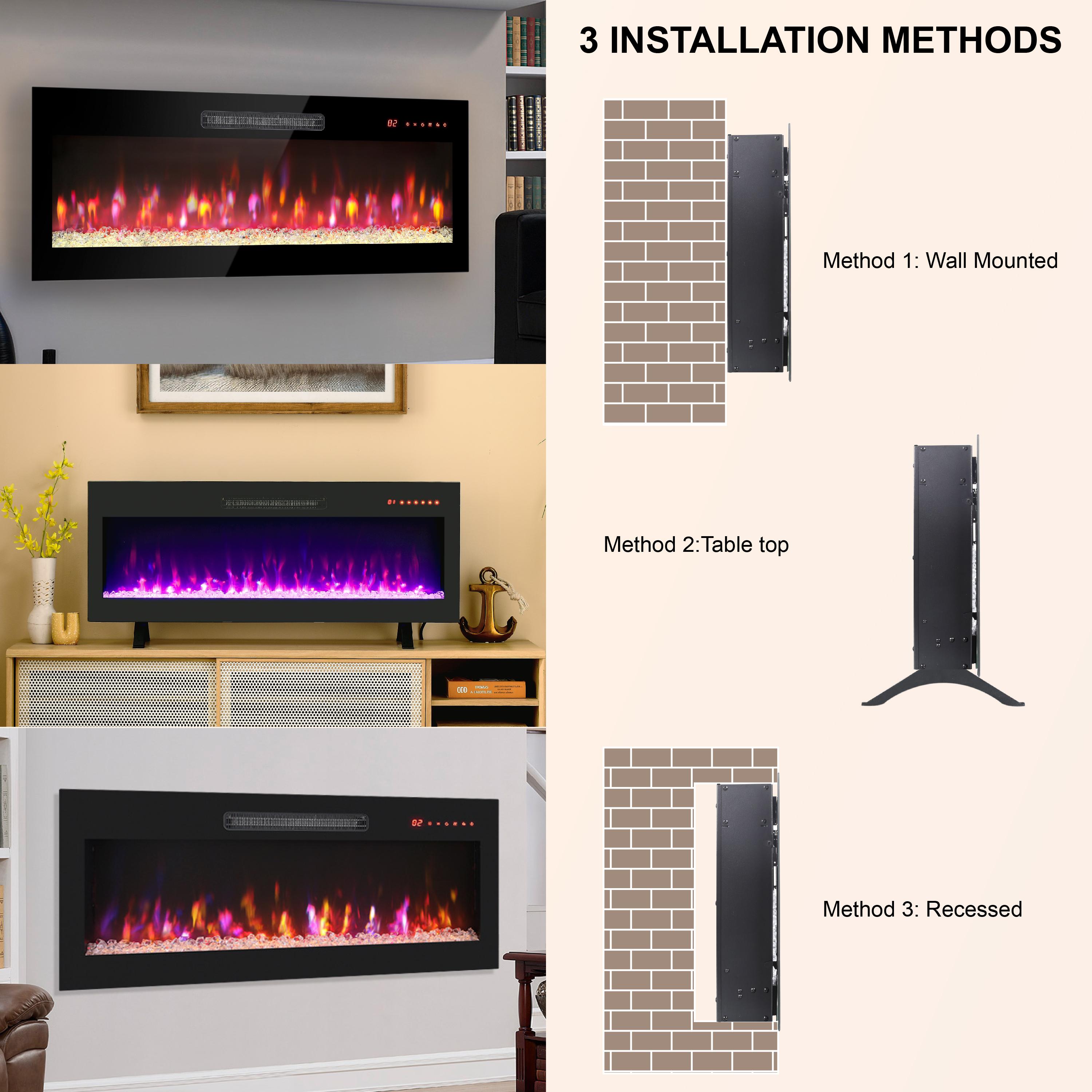 Eyisean 36"/42" Electric Insert Fireplace Heater, Wall-Mounted Recessed Thin Tempered Glass Fireplace with Remote Control & LED Light, 1400W Heat & Adjustable 16 Flame Colors, 3 Display Styles and Timer for Living Room, Bedroom