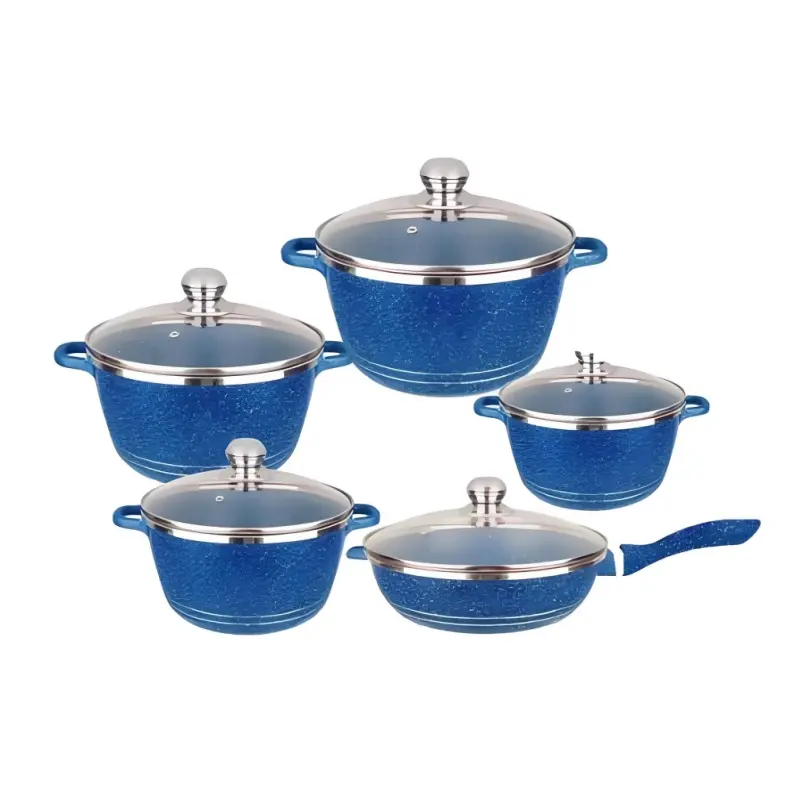 5-Piece Non-Stick Aluminum Cookware Set, Heat Resistant Design + Glass Lids, Easy Clean, Suitable for Induction & Gas Stoves, Kitchen Essential