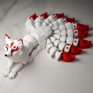 [3D-Printed Kitsune] Articulated 3D-Printed Nine-Tailed Fox Kitsune Figurine | with Joints Decor Room