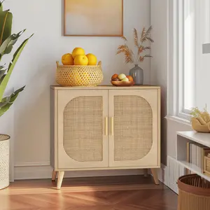 Buffet Cabinet with Storage, Accent Bathroom Floor Cabinet,with Two Doors and 4 compartments forStorage,Cabinet with Solid Wood Feet,Sideboard Cabinet for Hallway, Entry, Living Room