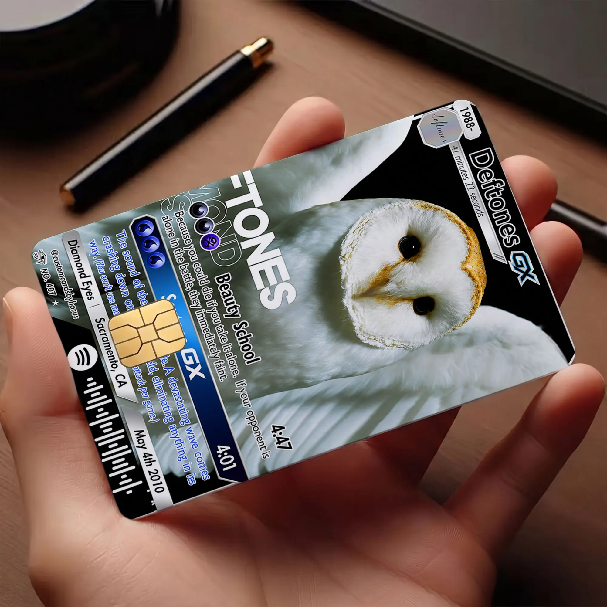 Diamond Eyes Owl Debit Card Decals, Deftones Credit Card Skin, Y2K Nu-Metal Premium Matte Vinyl Stickers for Rock Music Fans