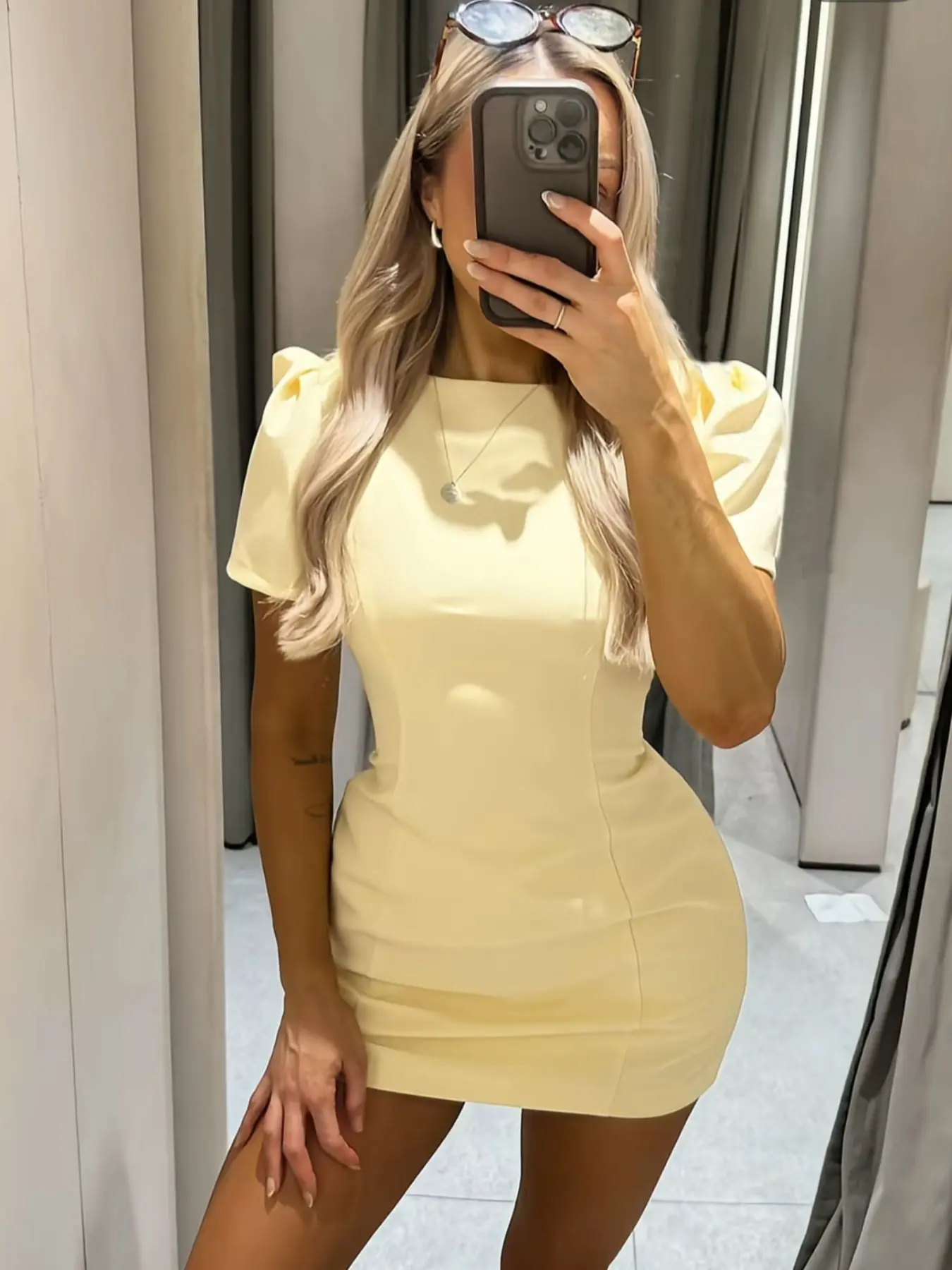 Women's Summer Dress, Round Neck, Plain Dress, Elegant Party Dresses, White/Yellow Dress, Women's Clothing, Women's Mini Dress, Casual Fashionable Dress, Womenswear