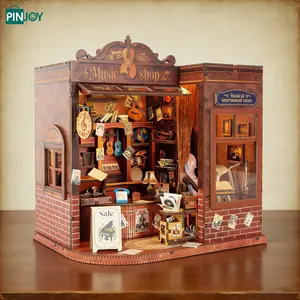 Wooden Music Theme Store DIY Model Kit, Bookshelf Decor 3D Puzzle, Wooden Puzzles, Miniature House, Adult and Teen Stress Relief Craft Project