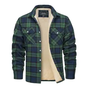 Men'S Plaid Flannel Shirt Jacket, Casual Lapel Collar, Long Sleeve, Button Closure, Medium Stretch Fabric, Regular Fit, with Fleece Lining, Sherpa Lined, Multi-Pocket, for Hiking, Camping, Outdoor Activities, Winter Coats for Adults Over 15 Years Old, Thi