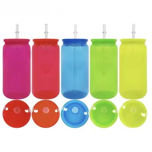 16oz Neon Plastic Can Tumbler Cups - Kitchenware Drinkware Containers, Cup