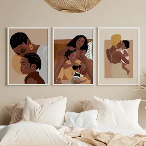Art Set of 3, Black Girl Art, Kids Room Art Set, Mother Daughter Art, Family Print, African American, Nursery Art, Above Bed Art, Boho Decor