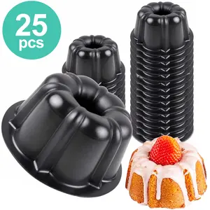 Mini Flan Cake Pan Bakeable Plastic & Jello Mold – Non-Stick Silicone Baking Pan – Reusable Mold For Baking, Desserts and More – 25 QTY Pack