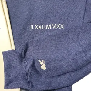 embroidered Roman Numeral matching couple sweaters Crew Neck