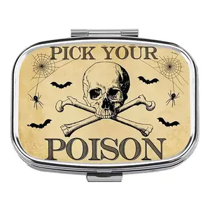 1pc "POISON" Pill Box - 2-Compartment Travel-Sized Medication Storage Case, Portable for Home Office Outdoor Use, Christmas Gift, Medicine Organizer, Travel Pill Case, Playful Design, Stylish Case, Durable Construction, Daily Medication Users