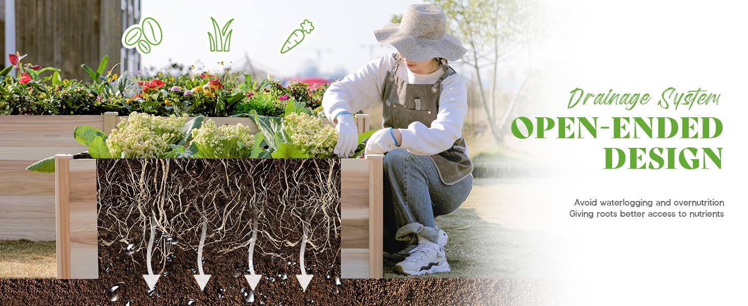[Spring Sale] AMERLIFE Raised Garden Planter - 12x12x2 ft H-Shaped Wooden Garden Bed, 180 cu. ft Capacity, Wooden Planter Box with Double Layer Design for Outdoor Patio & Garden