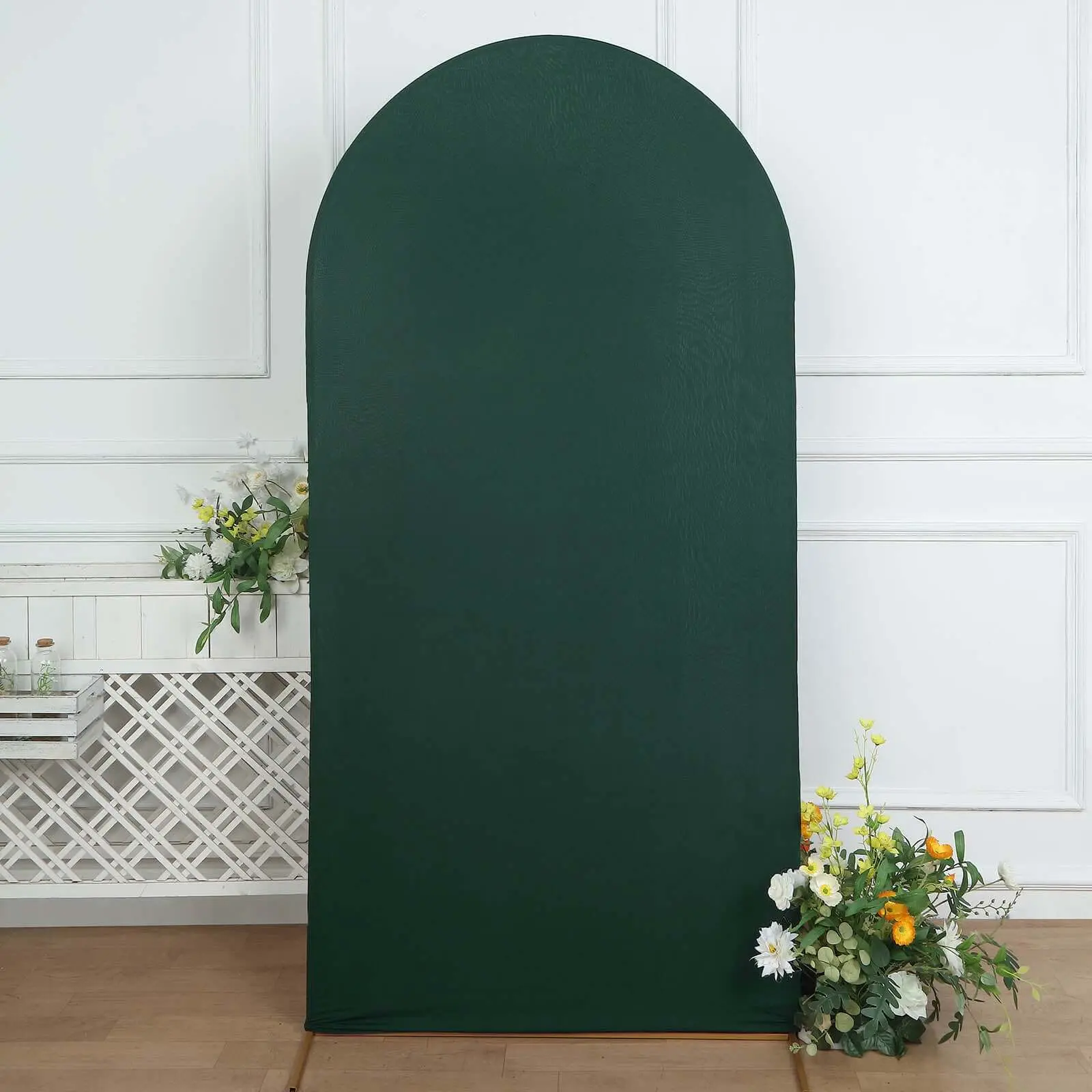 Matte Hunter Emerald Green Spandex Fitted Wedding Arch Cover - 7ft, for Round Top Chiara Backdrop Stand, Home Supplies, Non-Reflective Festive Backdrops & Banners, Ideal for Ceremony Party Decor