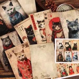JAIIMAN 16cards, 32stickers Vintage Japanese Cat Ukiyo-e Style Double-sided Writable Thick Postcard Set, for Blessing Postcard, Scrapbooking Supplies, Wall Decoration, Blessing Postcard, Paper Craft