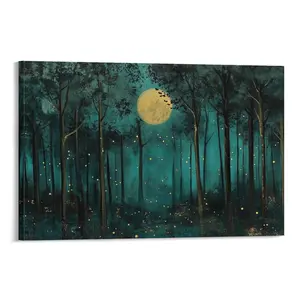 Moon & Stars Wall Art,Vintage Forest Landscape Nature Decor,Night Skys View Canvas Art,Moonlight Night Poster Canvas Poster Bedroom Decor Sports Landscape Office Room Decor Gift Frames Ornaments Artistic Print Decoration Photo