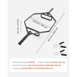 VEVOR Trap Bar Hex Bar, 2-Inch Hex Barbell, 800 LBS Capacity Shrug Bars with Knurled Grips, Weightlifting and Strength Training Equipment, Home Gym for Squats, Deadlifts, Shoulder Presses, Black