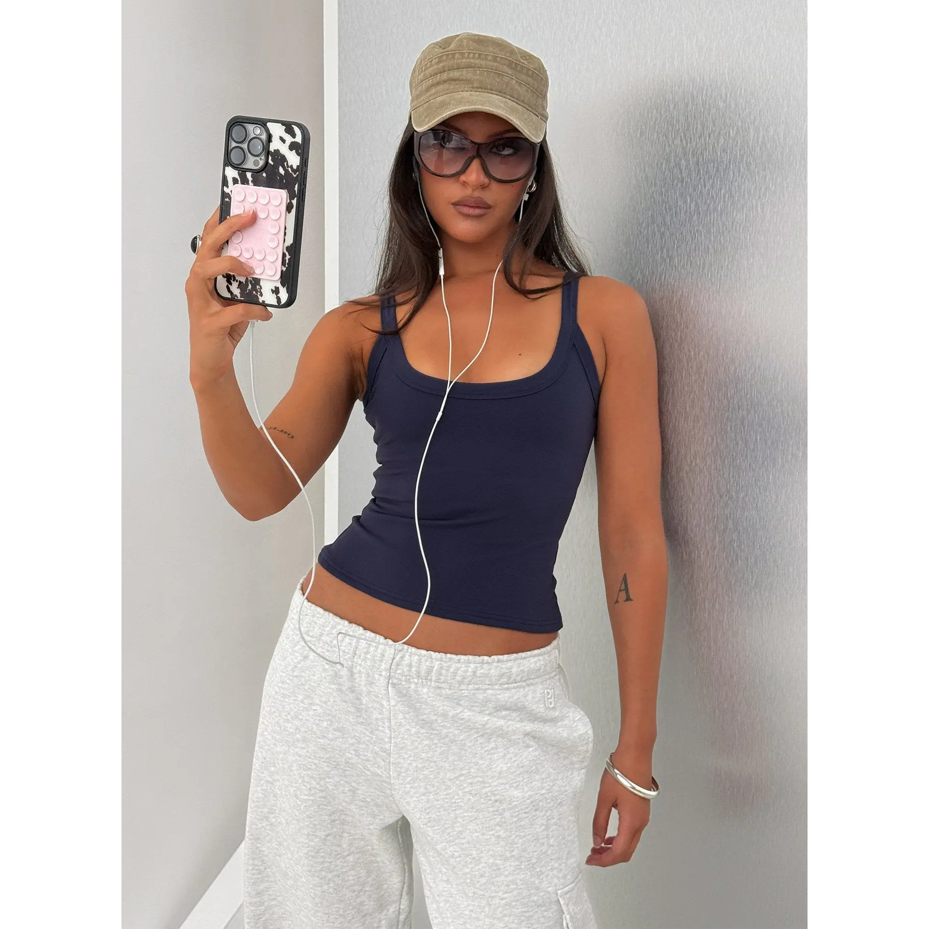 Kasper Cinched Longline Tank Top Navy