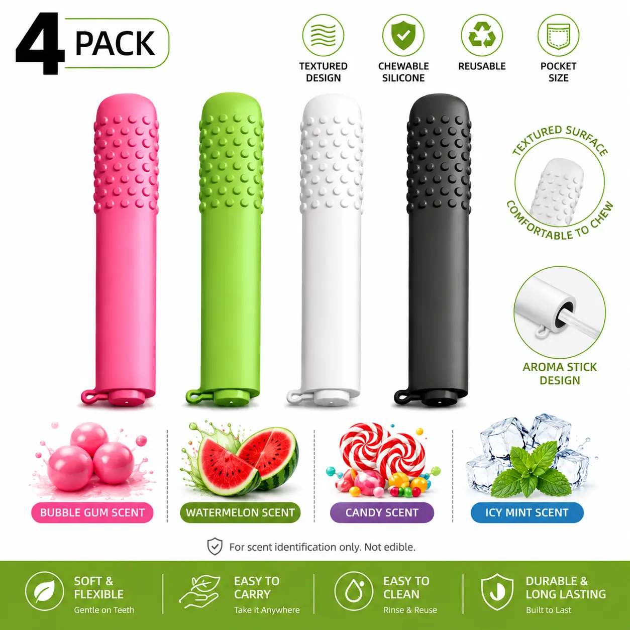 FDA Food Grade Silicone Chewable Fidget Toy - Portable, Flexible, Durable Adult Chewing Aid for Relaxation, Craving Relief | Sensory Health Alternative Treatment Product, Habit Replacement