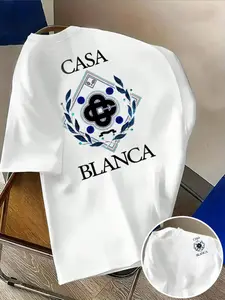 American High Street Letter Print Short Sleeve T-Shirt, Men's Summer Fashion Loose Drop Shoulder Casual Top, Trendy Long Tee