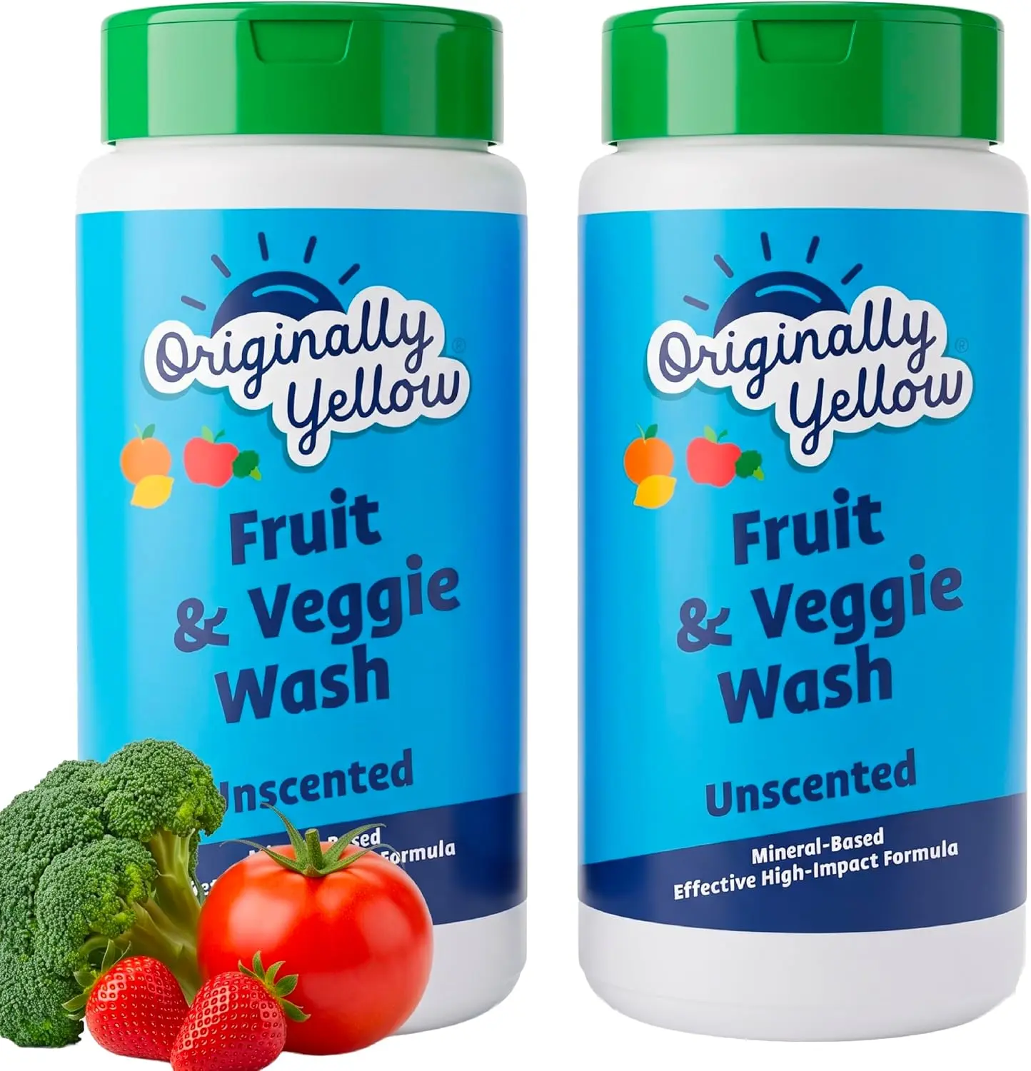 Originally Yellow Fruit And Vegetable Wash Pack of 2 | Made in USA | Food-Grade Fruit and Veggie Wash With No Aftertaste | Powerful Cleaning | Plant-Derived Produce Cleaner & fruit washer
