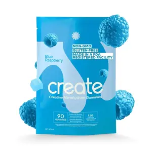 Create Creatine Monohydrate Gummies for Men & Women, Boost Focus, Strength, and Endurance, Anti-Melting Formula, Vegan, Gluten-Free, Non-GMO, 1.5g of Creatine per Gummy (Blue Raspberry)