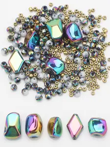 Crystal Glass Beads Material Pack, Crystal Beaded, Includes Irregular Geometric Pendants, 4mm Rondelle Crystal Beads, DIY Phone Chain Bracelet Necklace Keychain Accessories