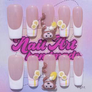 y2k style banana motif handmade nail art set, includes jelly glue, crystal rods & files, perfect gift for women, home parties & dates