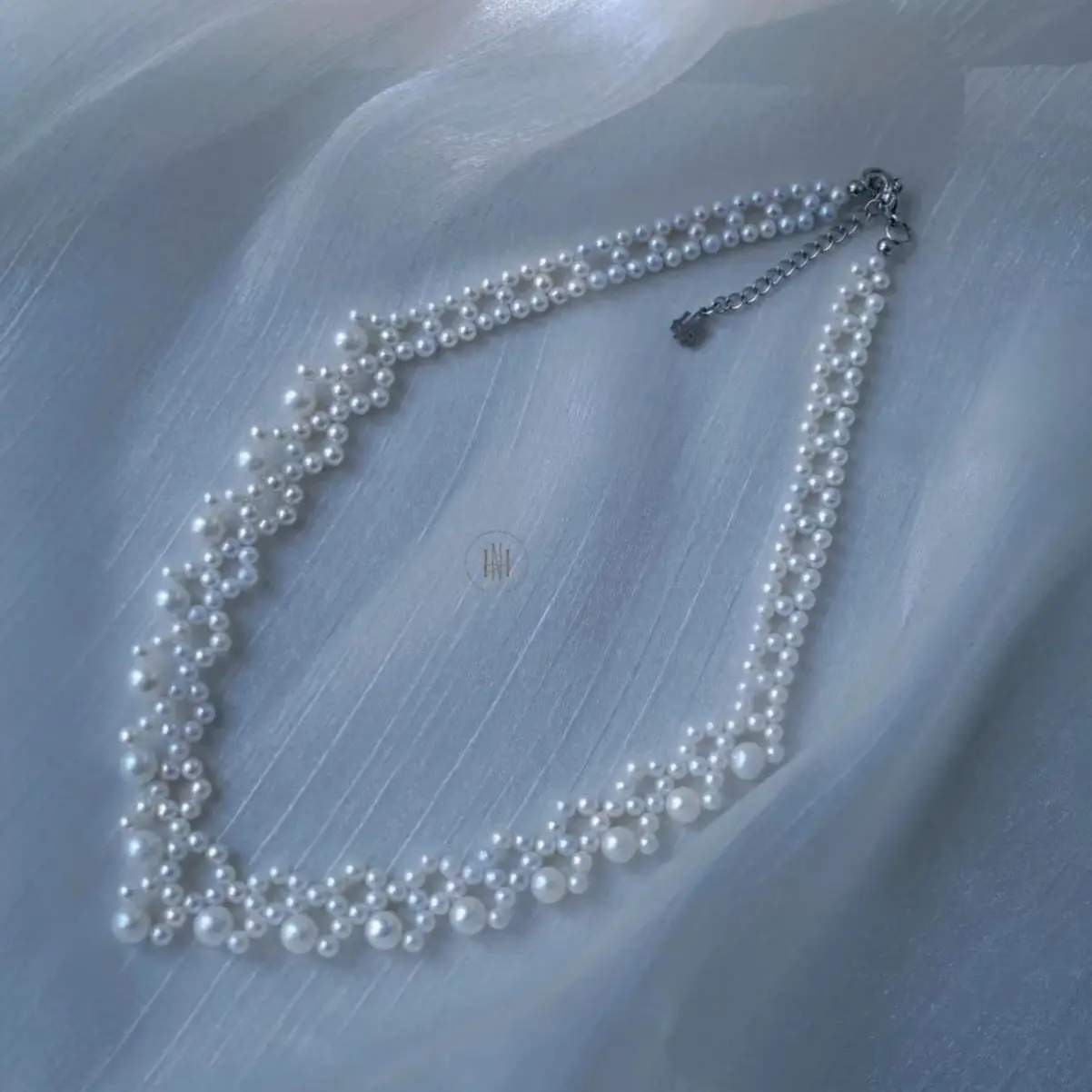 No.01 Pearl's Geometric Sanctuary | Lace Collection | Handcrafted Pearl Necklace
