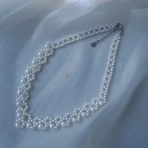 No.01 Pearl's Geometric Sanctuary | Lace Collection | Handcrafted Pearl Necklace