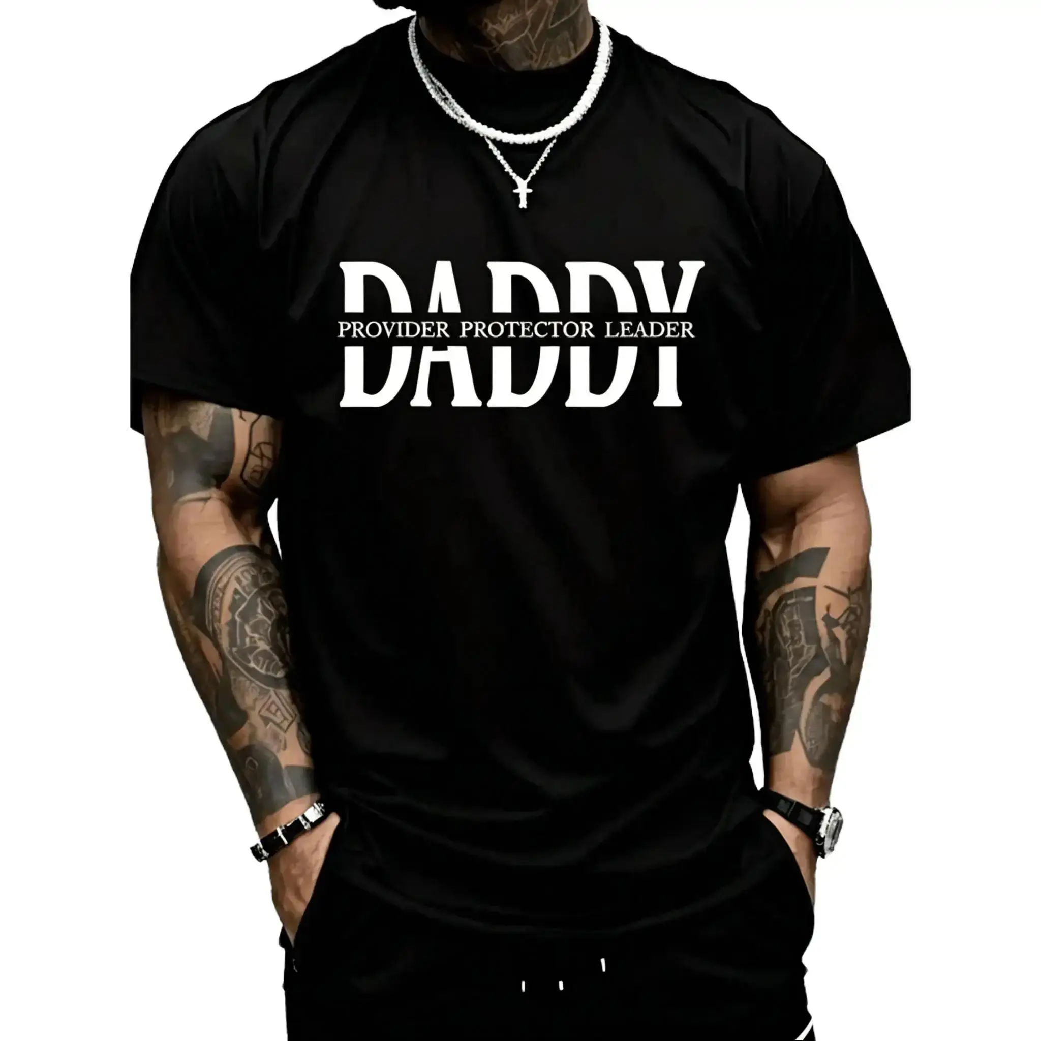 Mens Graphic Tee Daddy Husband Protector Hero Print Casual Design T Shirt Streetwear Style Crewneck Short Sleeve 180G Heavy Cotton Soft Breathable Comfortable Fit Relaxed Fit Daily Wear Fathers Day Gift Trendy Fashion Top