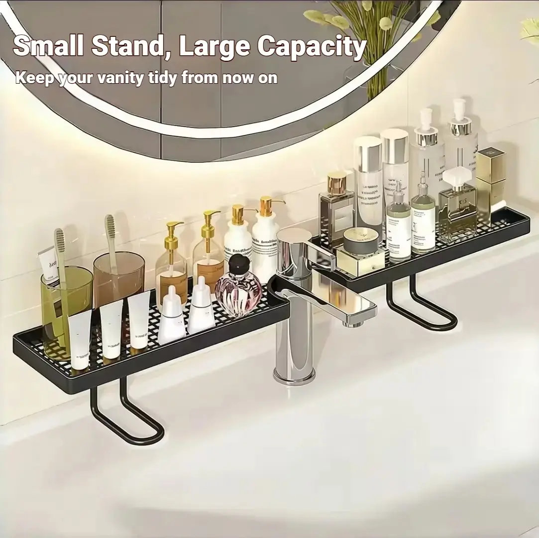(Attention to Installation Requirements) Luxury Modern Contemporary Black Carbon Steel Bathroom Shelf - 19.7 × 4.3 In No-Drill Rustproof Towel Rack, Faucet Caddy, Sink Drain Holder, Bathroom Decor Accessory, Single