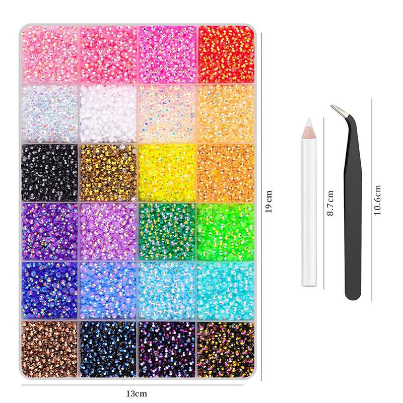 30000Pcs 24 Colors Resin Rhinestones Bedazzling Kit, 3mm Flatback Gems with Pick Up Pen Tweezers for DIY Crafts Shoes Nails Phone Case Decor