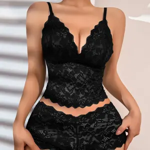 Sexy Lace Trim Women'S Lingerie French-Style Wire-Free Push-Up Tank Top Bra Set Tank Top Style Underwear Beautiful Back With Large Open Back Comfortable And Breathable