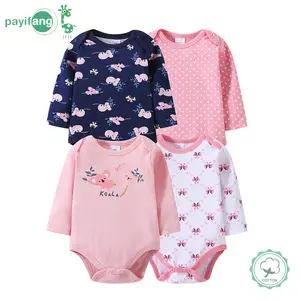 4 sets of baby girls' triangular one-piece outfits, baby cotton long-sleeved onesies, baby girl cartoon koala, essential clothing items