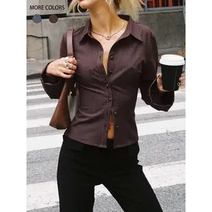 Women's All Over Striped Print Button Front Shirt, Casual Long Sleeve Top for Spring & Fall, Ladies Clothes for Daily Wear