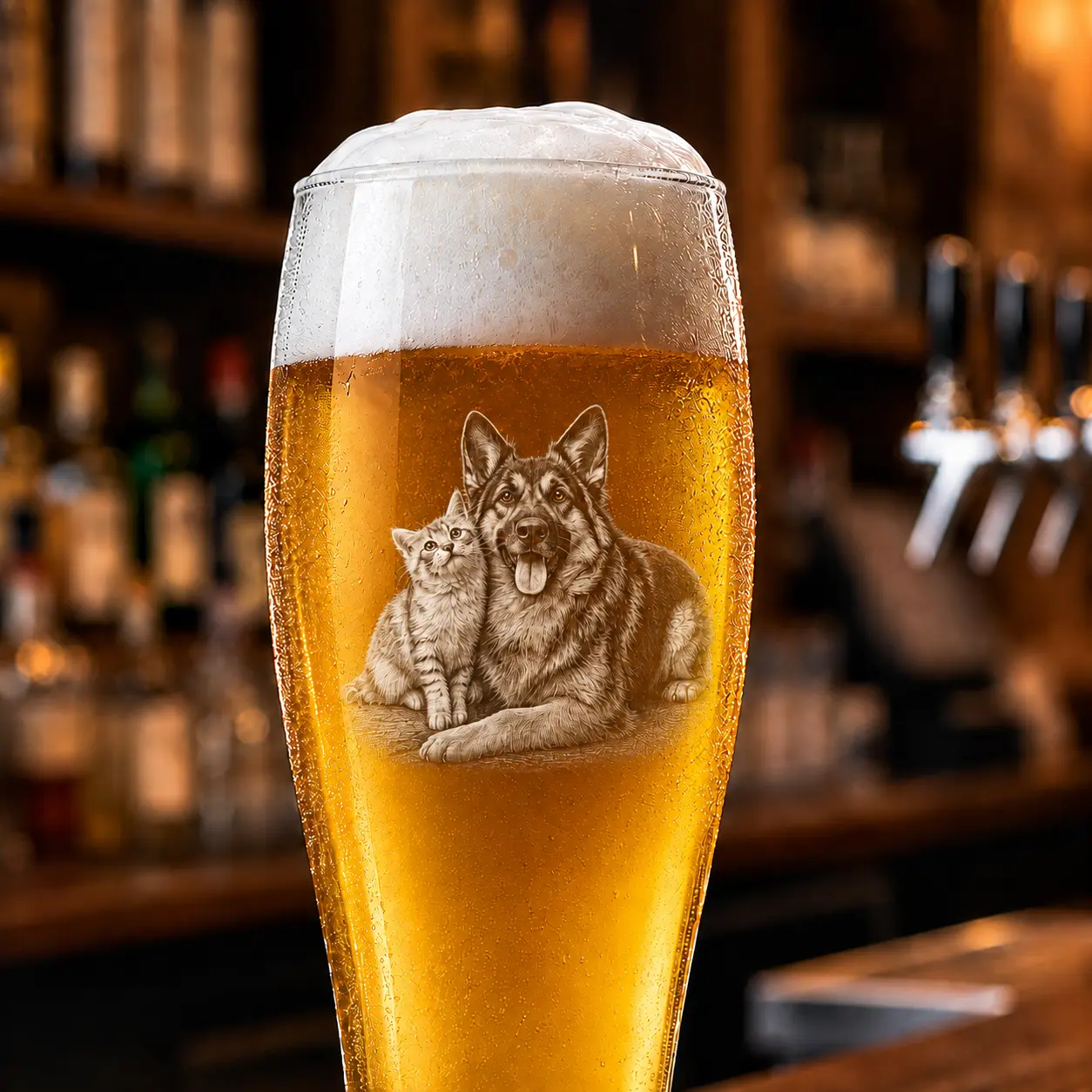 21oz Tall Lead-Free Pilsner Beer Glass - Custom Engraved Drinkware with Monogram Initial, Name, Date, Deep Laser Photo - Grandpa Birthday Gift