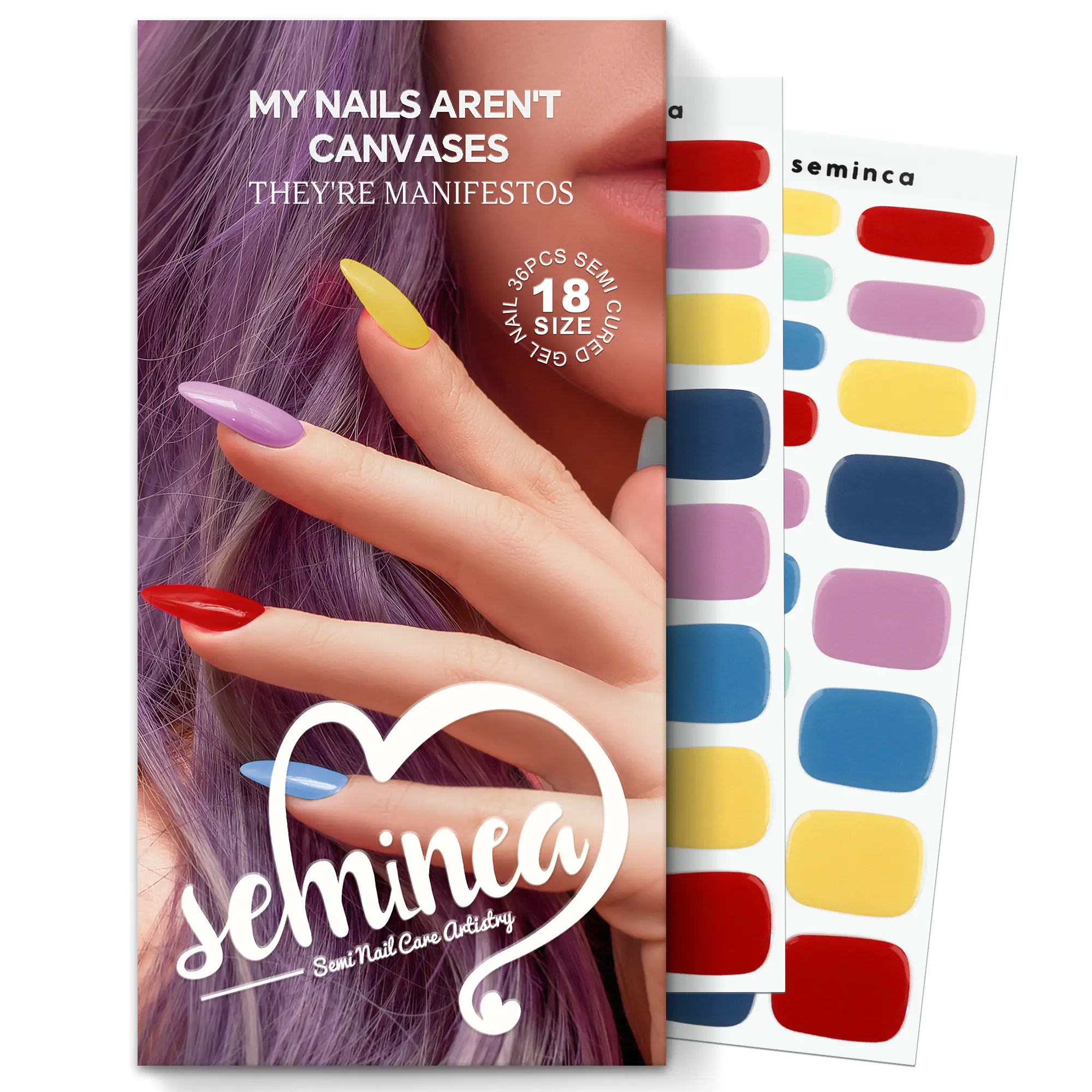 SEMINCA Semi Cured Gel Nail Strips-Semi-Gel Nail Polish Stickers Easy DIY for Beginners Trendy Candy Colors for Music Festiveals,Works with Any UV/LED Lamps(Pastel Dark Colors)