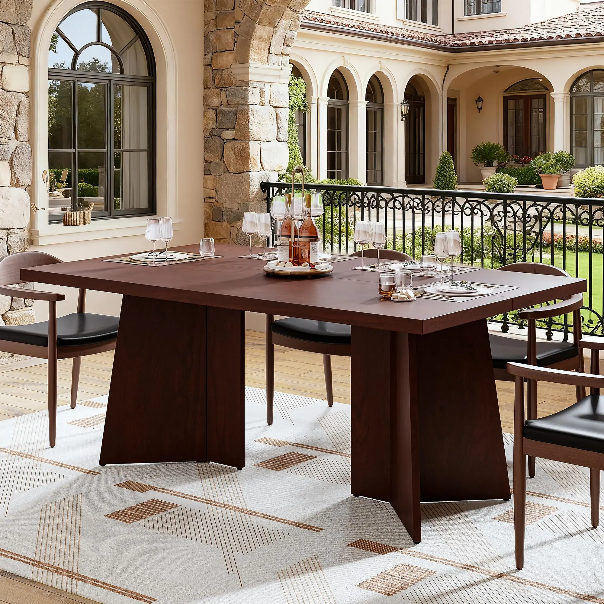 Garvee Dining Table for 6-8 People - 63" Modern Long Kitchen Table with Large Tabletop & Heavy Duty Pedestal Legs, Dinner Table for Kitchen, Conference Room, Home, Walnut