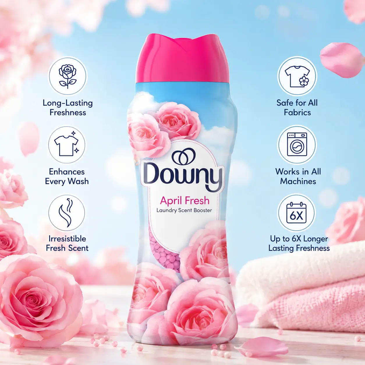 Downy April Fresh Floral In-Wash Laundry Scent Booster Beads Powder, 30.1 oz, Long-Lasting Freshness