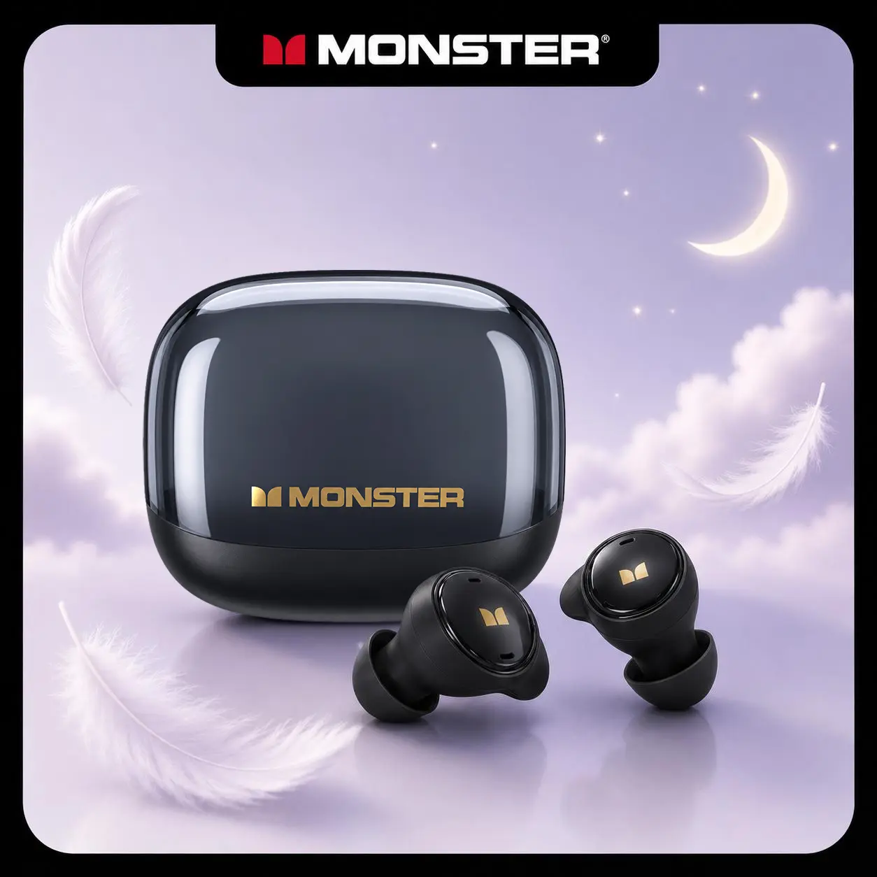 Monster Mini Sleep Earbuds, Wireless Bluetooth Headphones for Sleeping with Earjoy App, Built-In White Noise & Adjustable EQ, Comfortable Low-Profile Earbuds for Side Sleepers, Bedtime & Travel