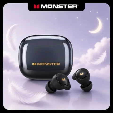 Monster Mini Sleep Earbuds, Wireless Bluetooth Headphones for Sleeping with Earjoy App, Built-In White Noise & Adjustable EQ, Comfortable Low-Profile Earbuds for Side Sleepers, Bedtime & Travel